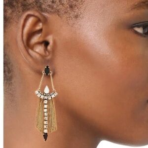Rebecca Minkoff Clara Stone Fringe Drop Gold/black Chandelier Earrings NWT
